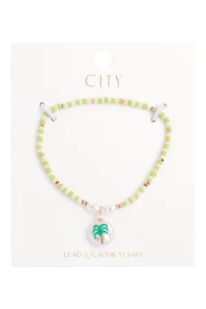 SEED BEADS W/ PEARL PALM TREE CHARM BRACELET