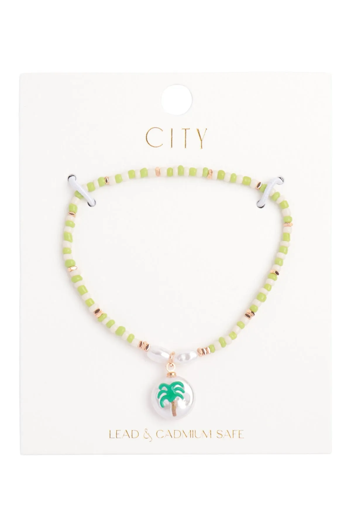 SEED BEADS W/ PEARL PALM TREE CHARM BRACELET