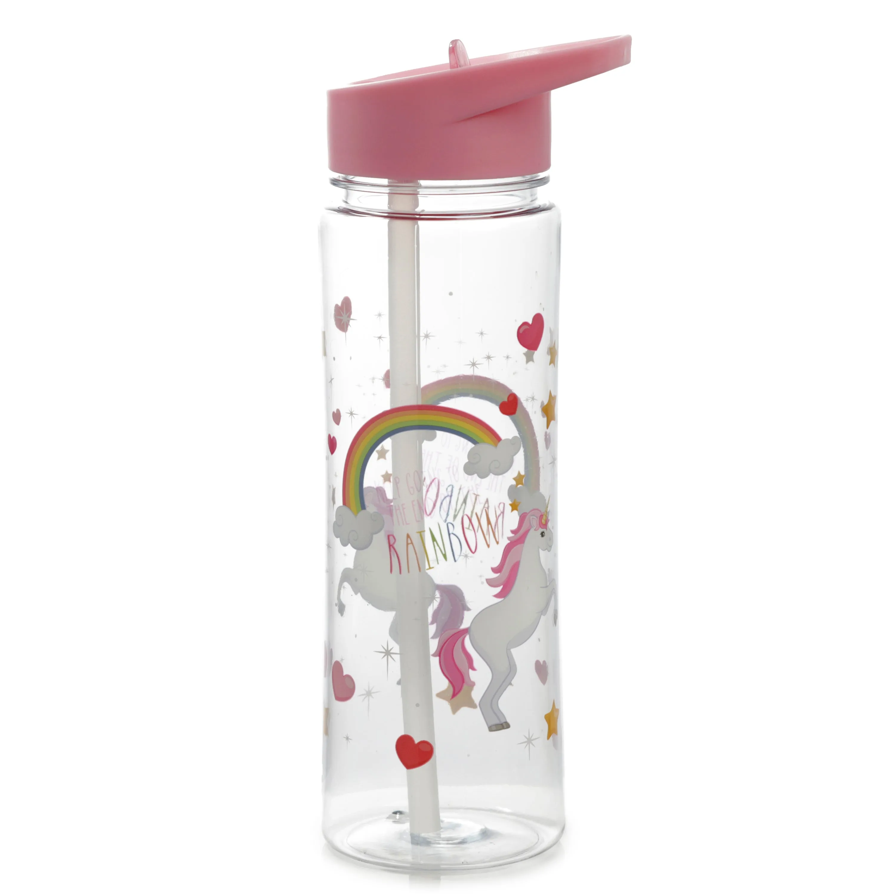 Shatterproof Tritan Reusable 550ml PVC Water Bottle with Flip Straw - Enchanted Rainbows Unicorn