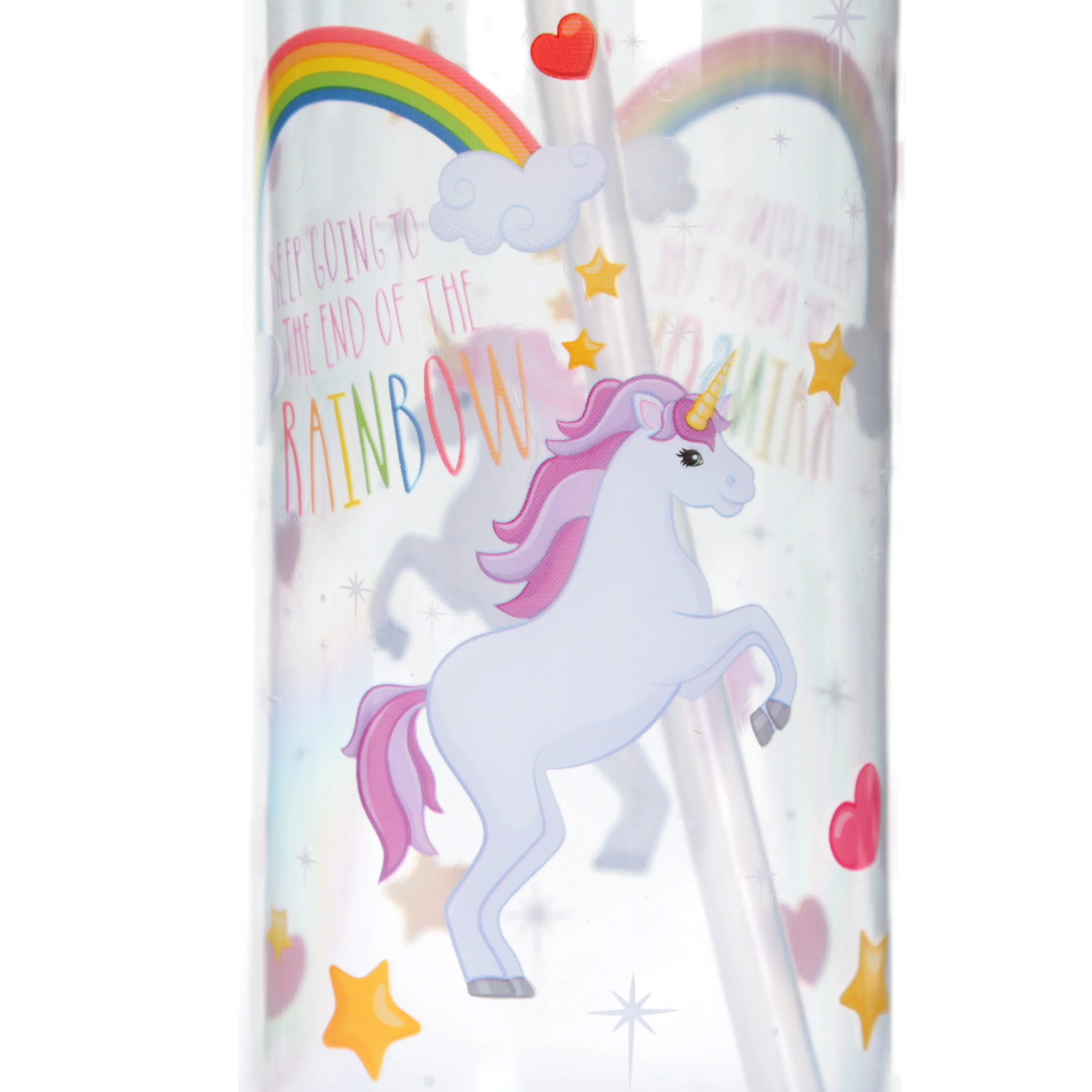 Shatterproof Tritan Reusable 550ml PVC Water Bottle with Flip Straw - Enchanted Rainbows Unicorn