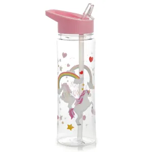 Shatterproof Tritan Reusable 550ml PVC Water Bottle with Flip Straw - Enchanted Rainbows Unicorn