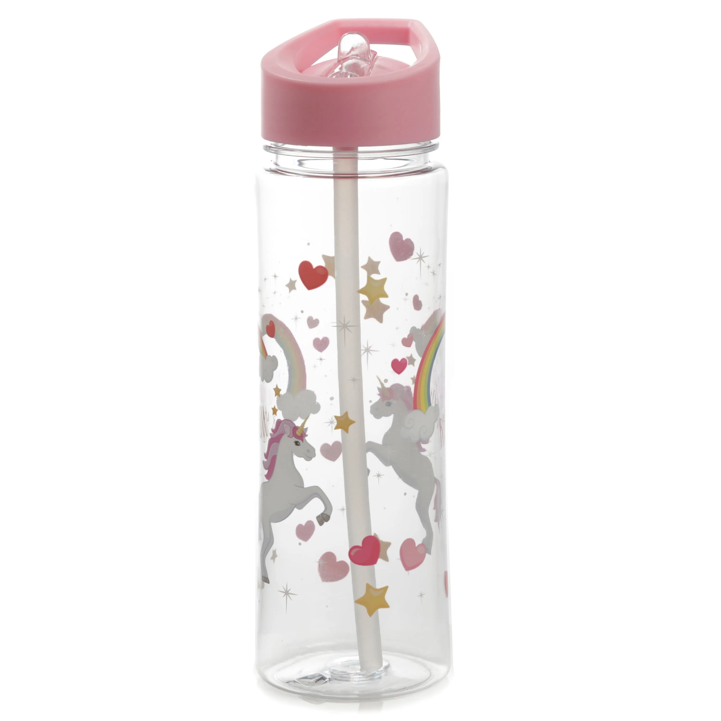 Shatterproof Tritan Reusable 550ml PVC Water Bottle with Flip Straw - Enchanted Rainbows Unicorn