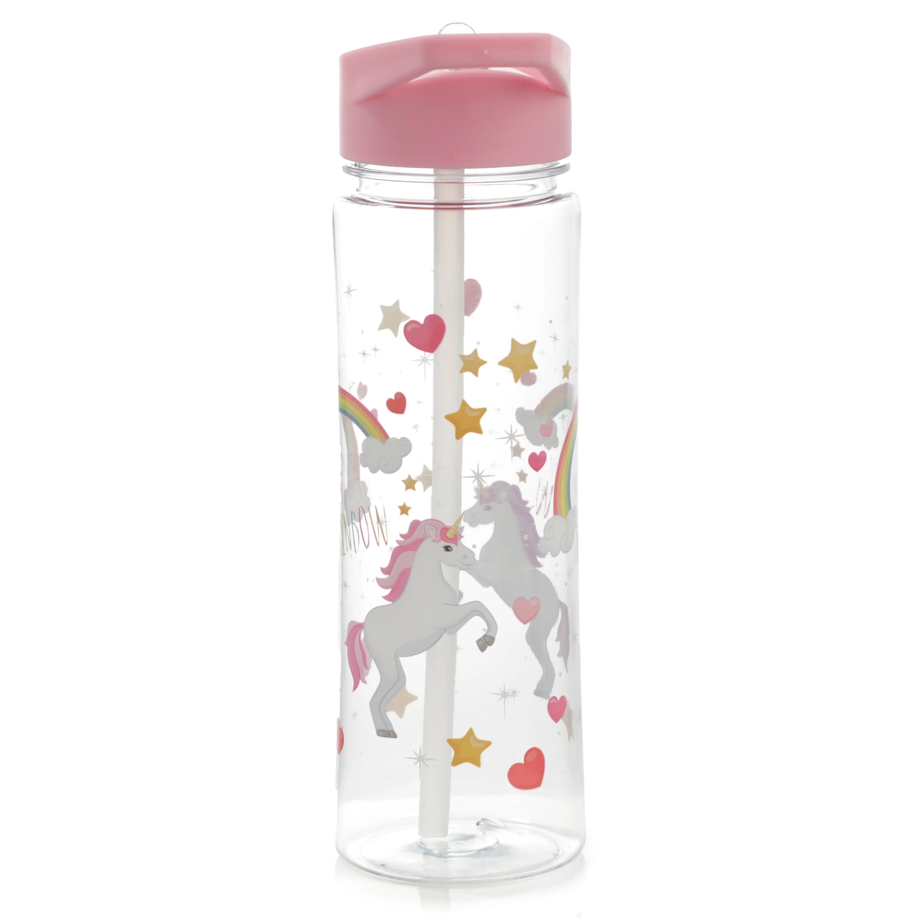 Shatterproof Tritan Reusable 550ml PVC Water Bottle with Flip Straw - Enchanted Rainbows Unicorn
