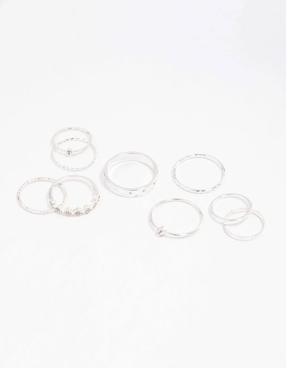 Silver Dainty Flower Ring Pack