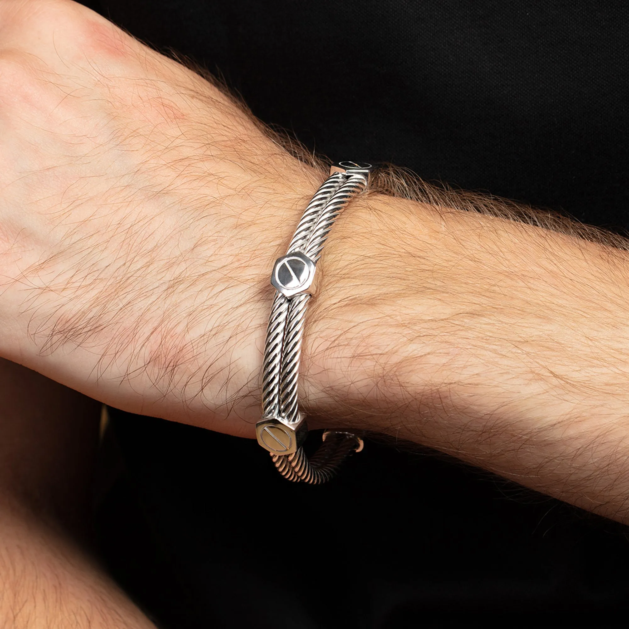 Silver Men's Cable Hardware Cuff