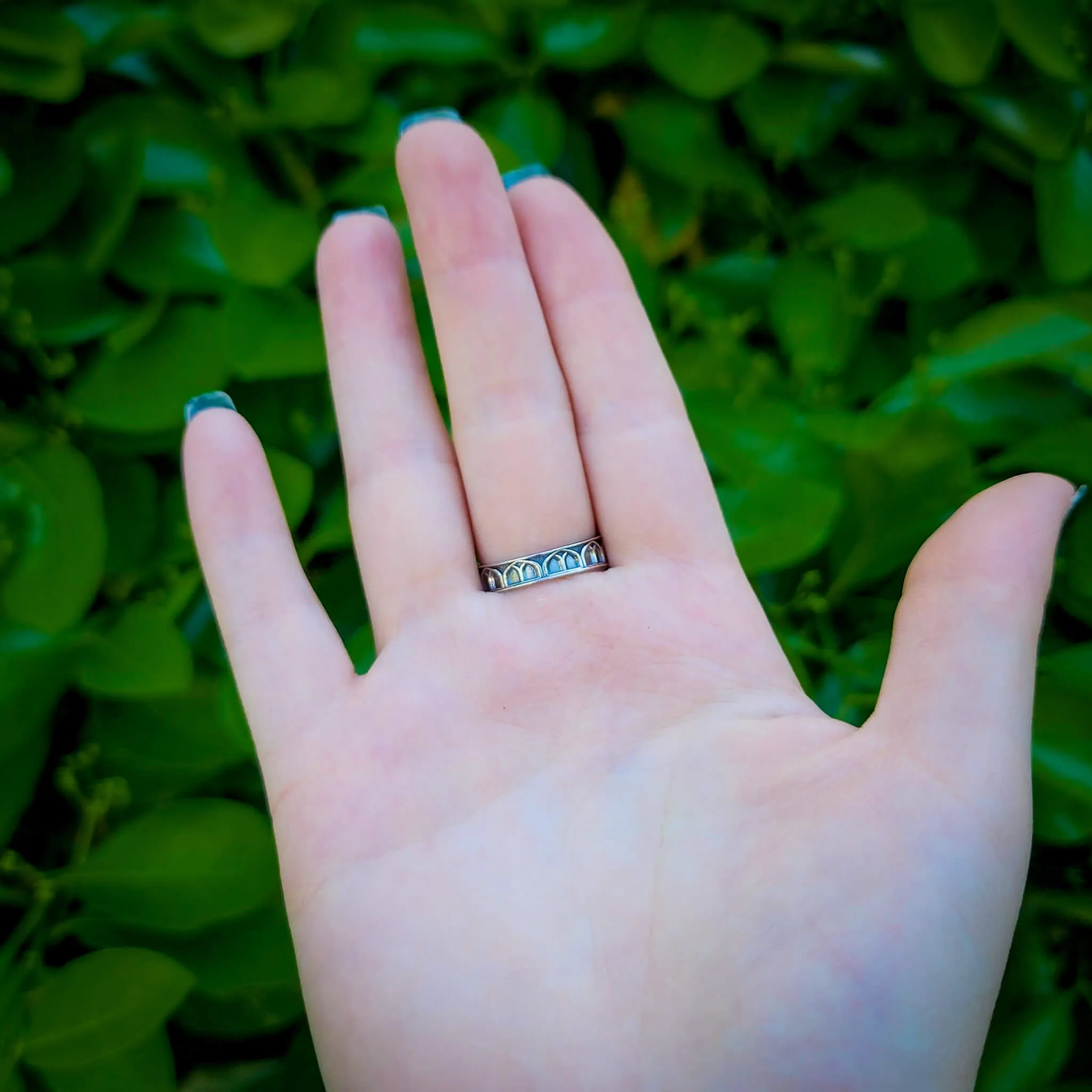 Silver Pink Sapphire Rose Cathedral Ring