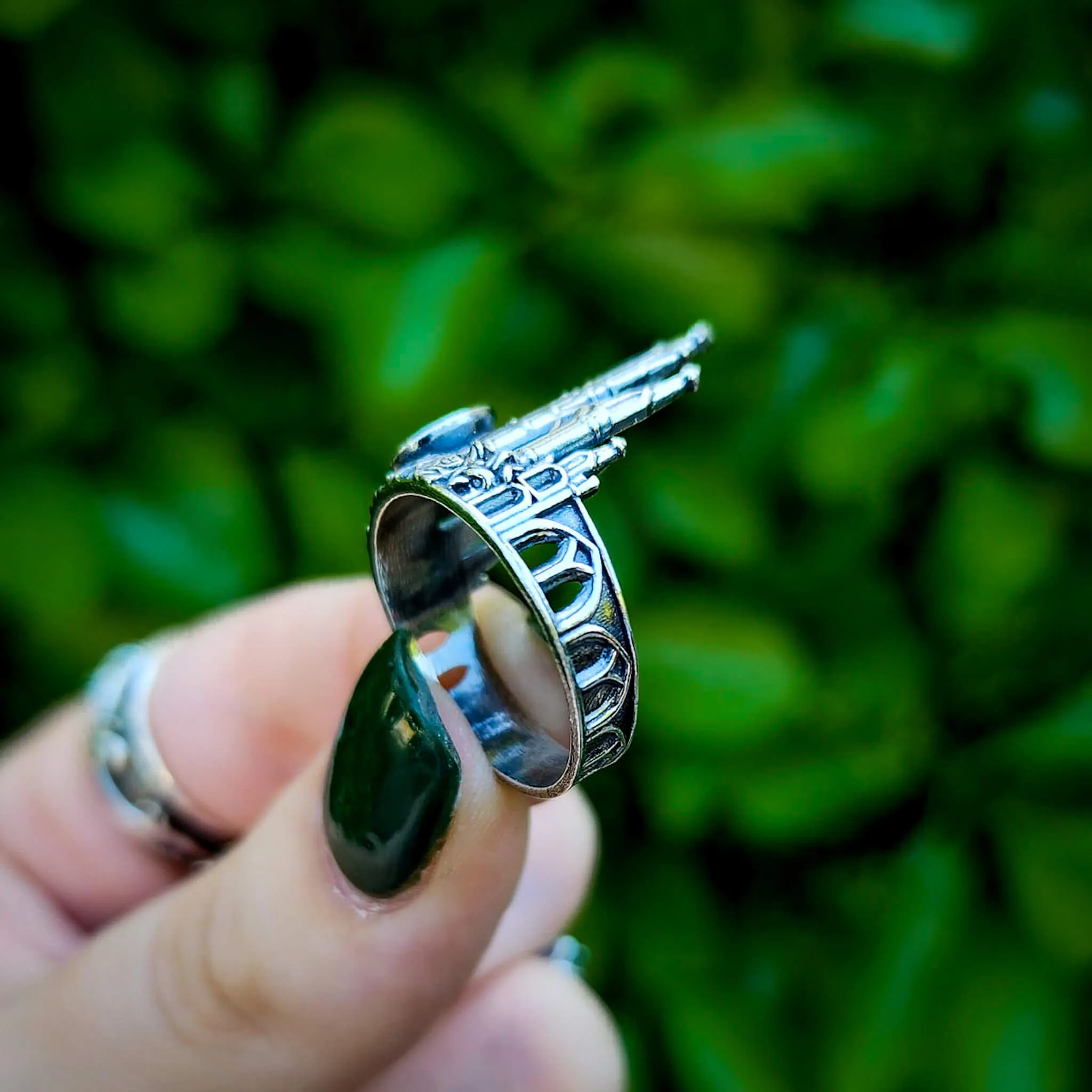 Silver Pink Sapphire Rose Cathedral Ring