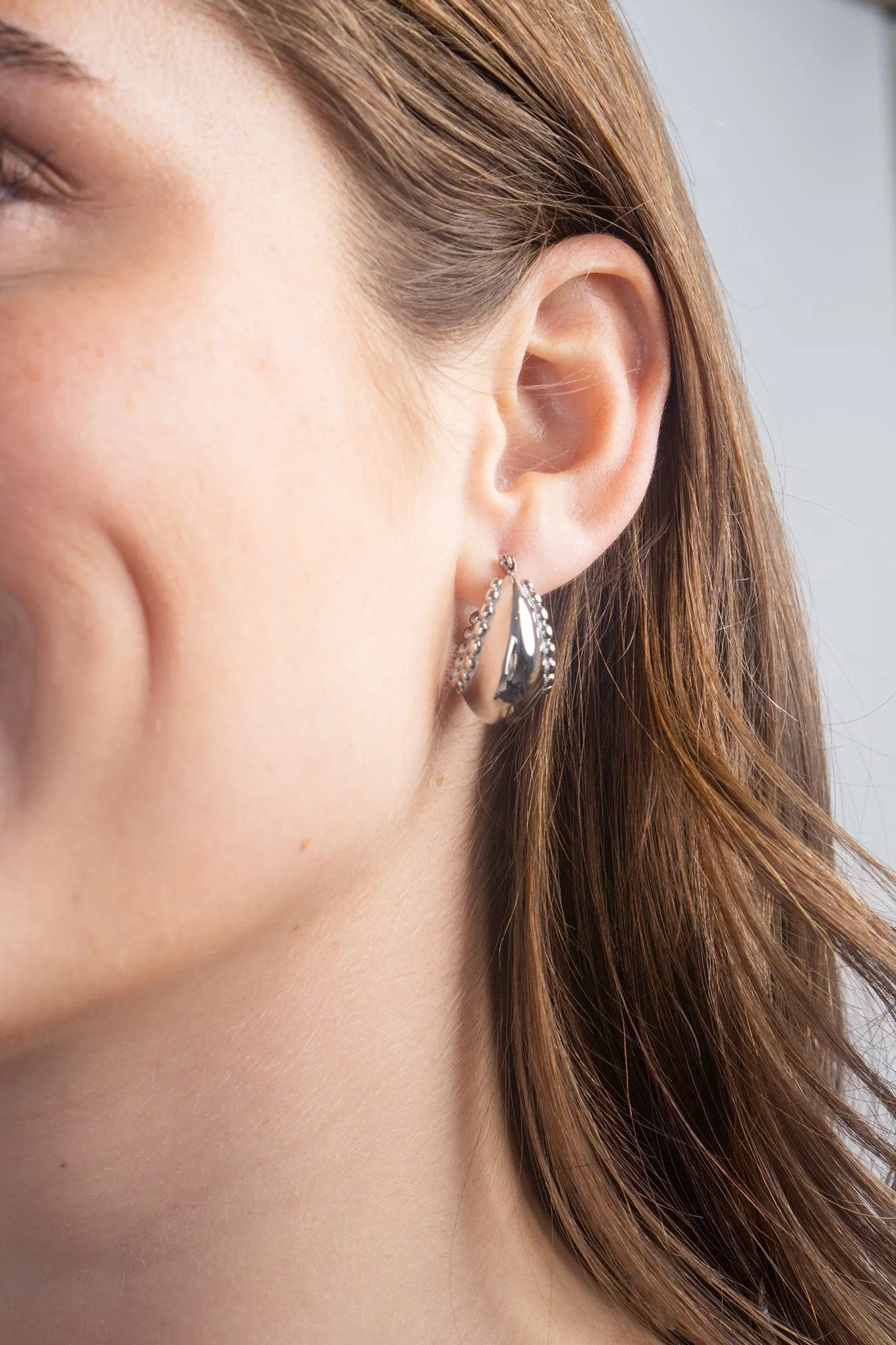 Silver Stainless Steel Gear Beads Round Earrings