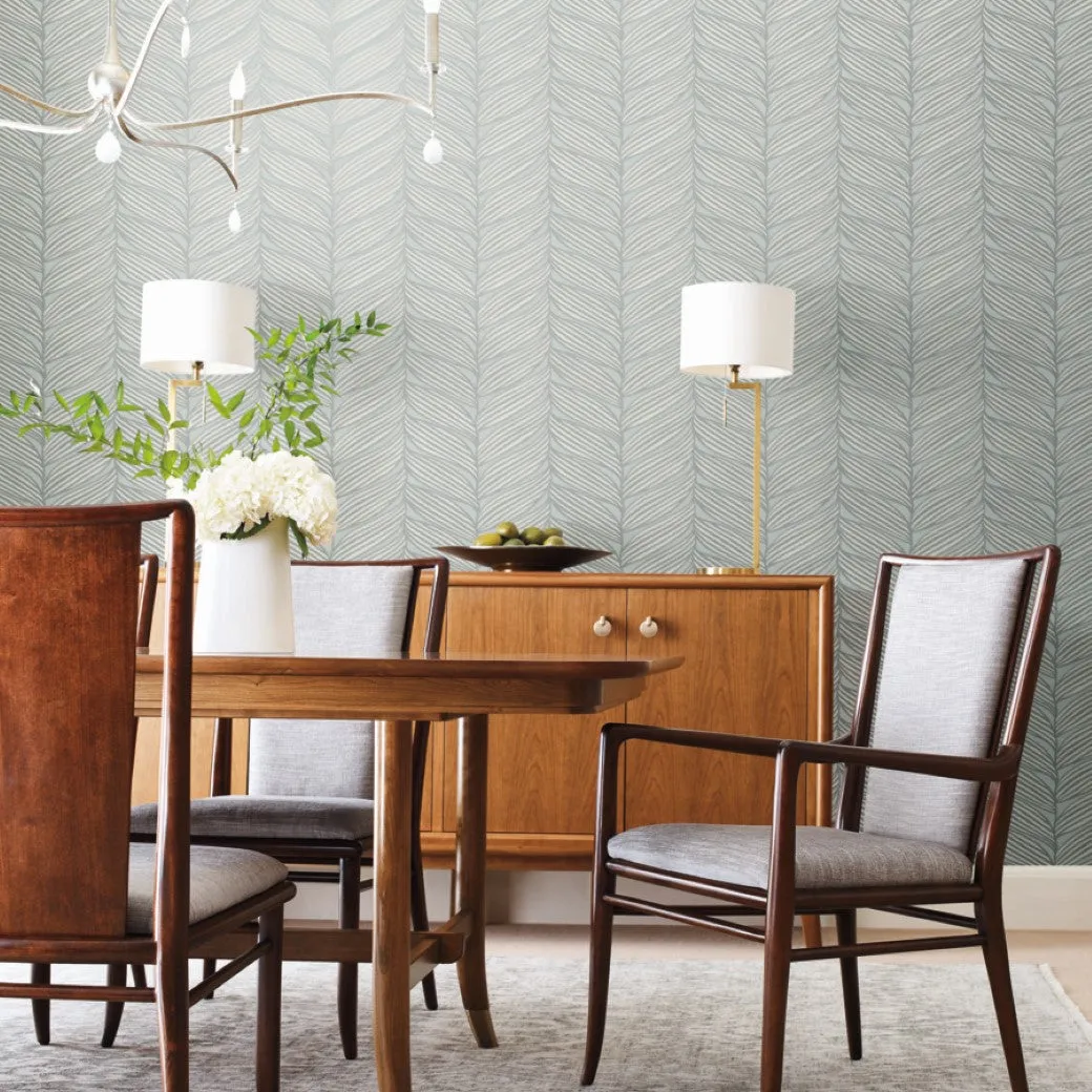 Spa & Silver Luminous Leaves Wallpaper (60 SqFt)