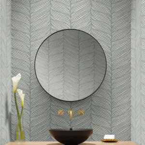 Spa & Silver Luminous Leaves Wallpaper (60 SqFt)
