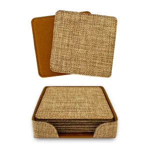 Square Rustic Burlap Coaster Set of 6 Vintage Home Decor for Kitchen