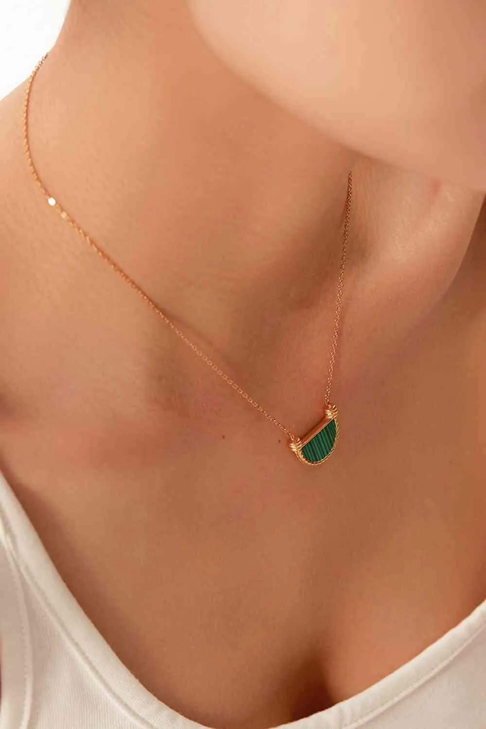 Stainless Steel Semi Circle Pendant Necklace