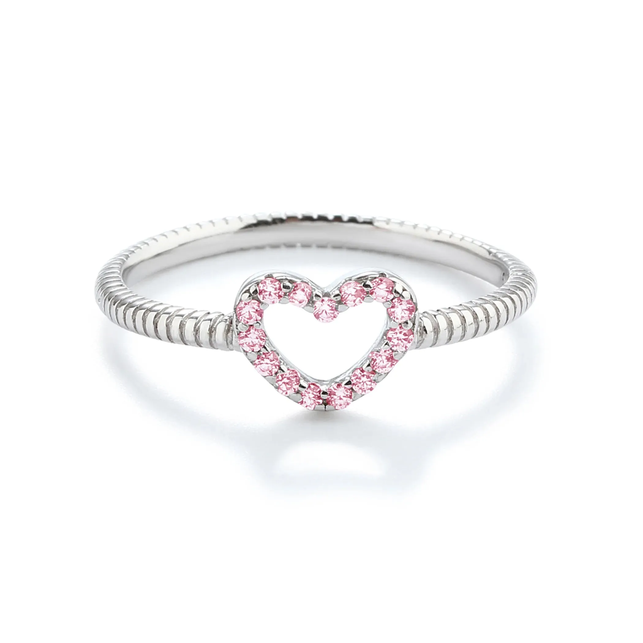 Sterling Silver Pink CZ Heart Baby Ring