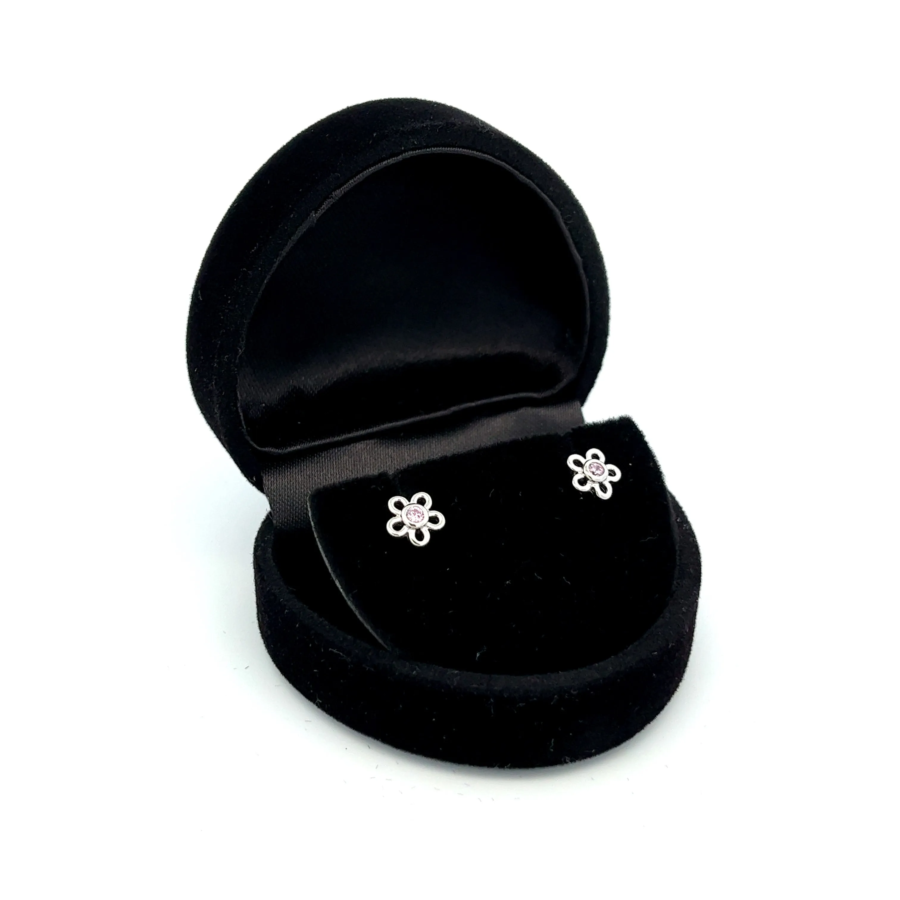 Sterling Silver Pink Outline Daisy Earrings for Baby and Kids