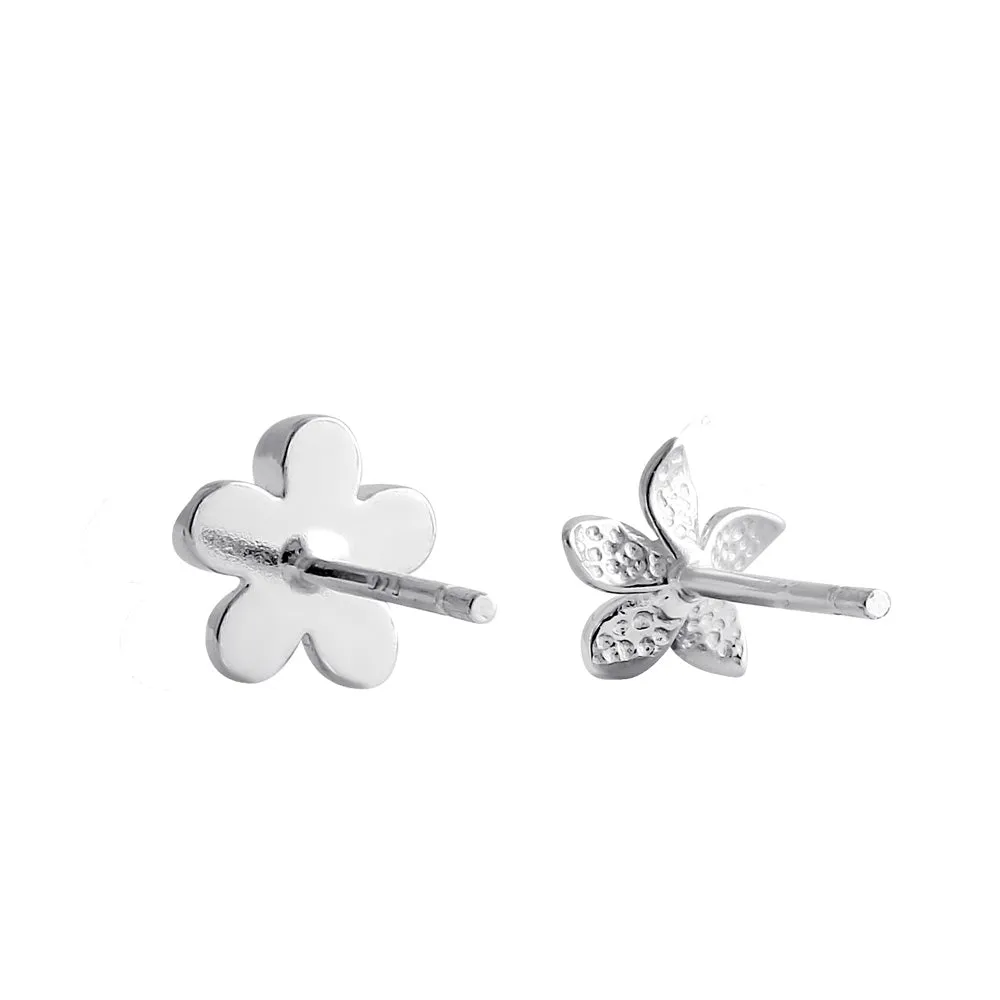 Sterling Silver Plumeria and Daisy Flower Stud Earrings