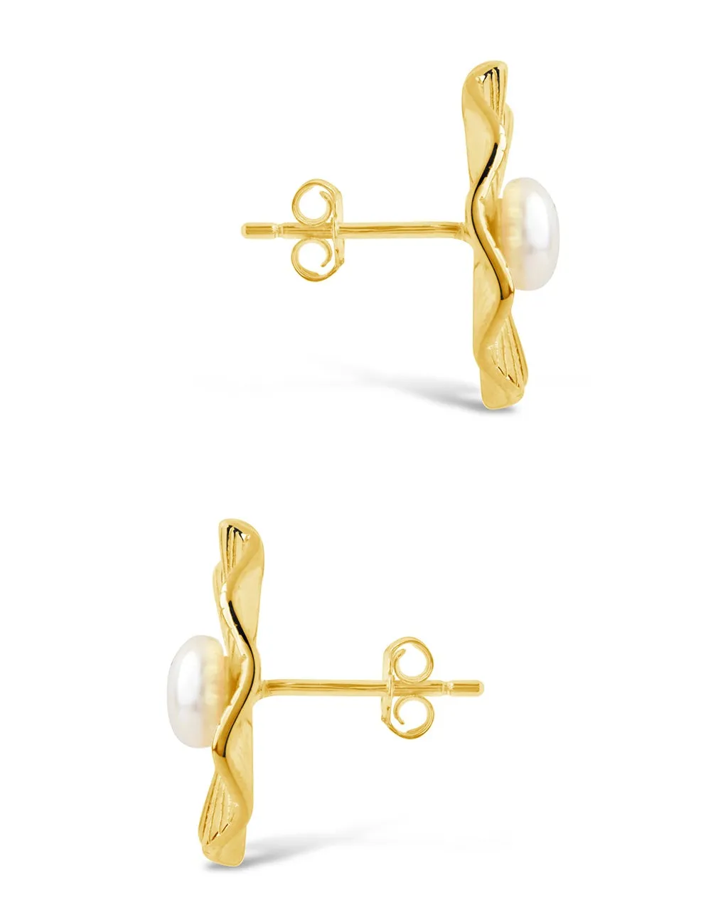 Sterling Silver Textured Disk & Pearl Stud Earrings