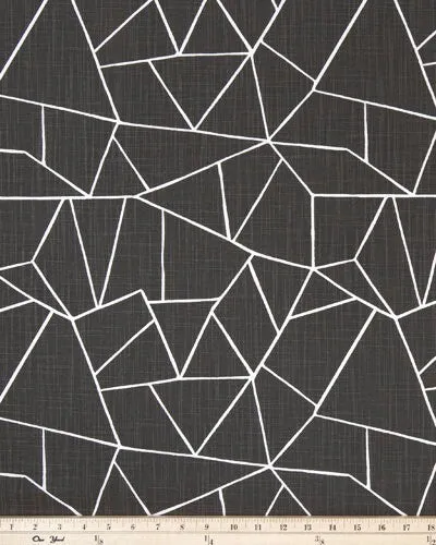 Straight Modern Valance Custom Made in Geometric Cut Glass Print, Navy, Black, Grey and White on Cotton Slub Canvas, Fully Lined