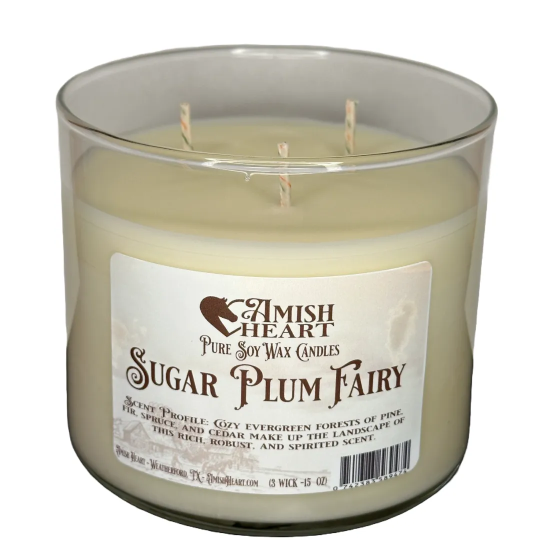Sugar Plum Fairy Soy Candle | Amish Heart | Enchanting Evergreen Forest Scent