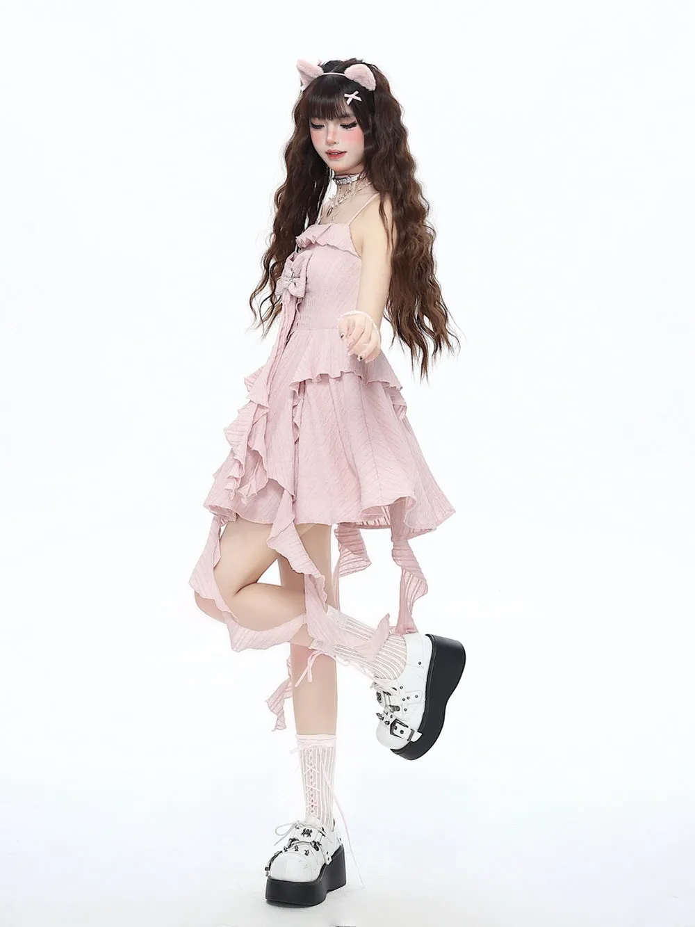 Summer Pink Dress Cardigan Set