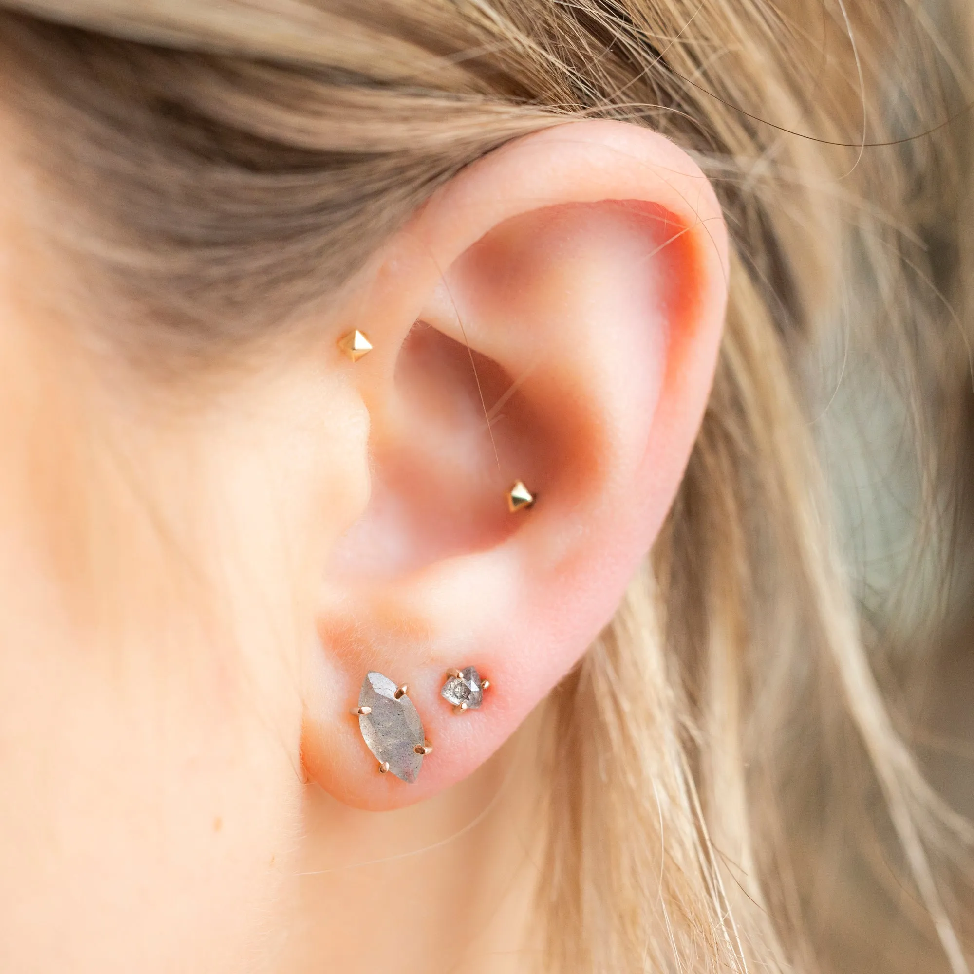 The Salt and Pepper Diamond Trillion Stud Earrings | 14K Rose Gold