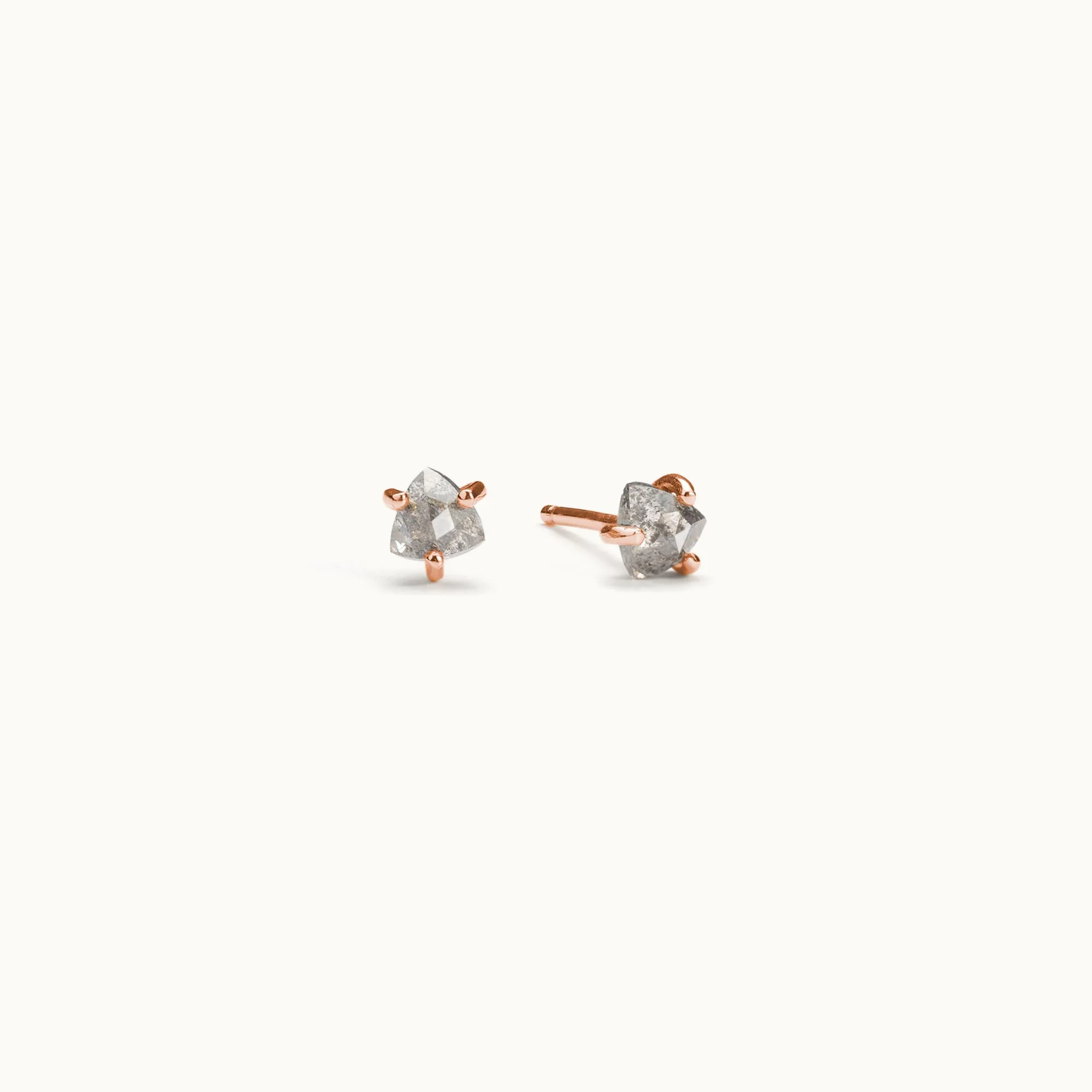 The Salt and Pepper Diamond Trillion Stud Earrings | 14K Rose Gold