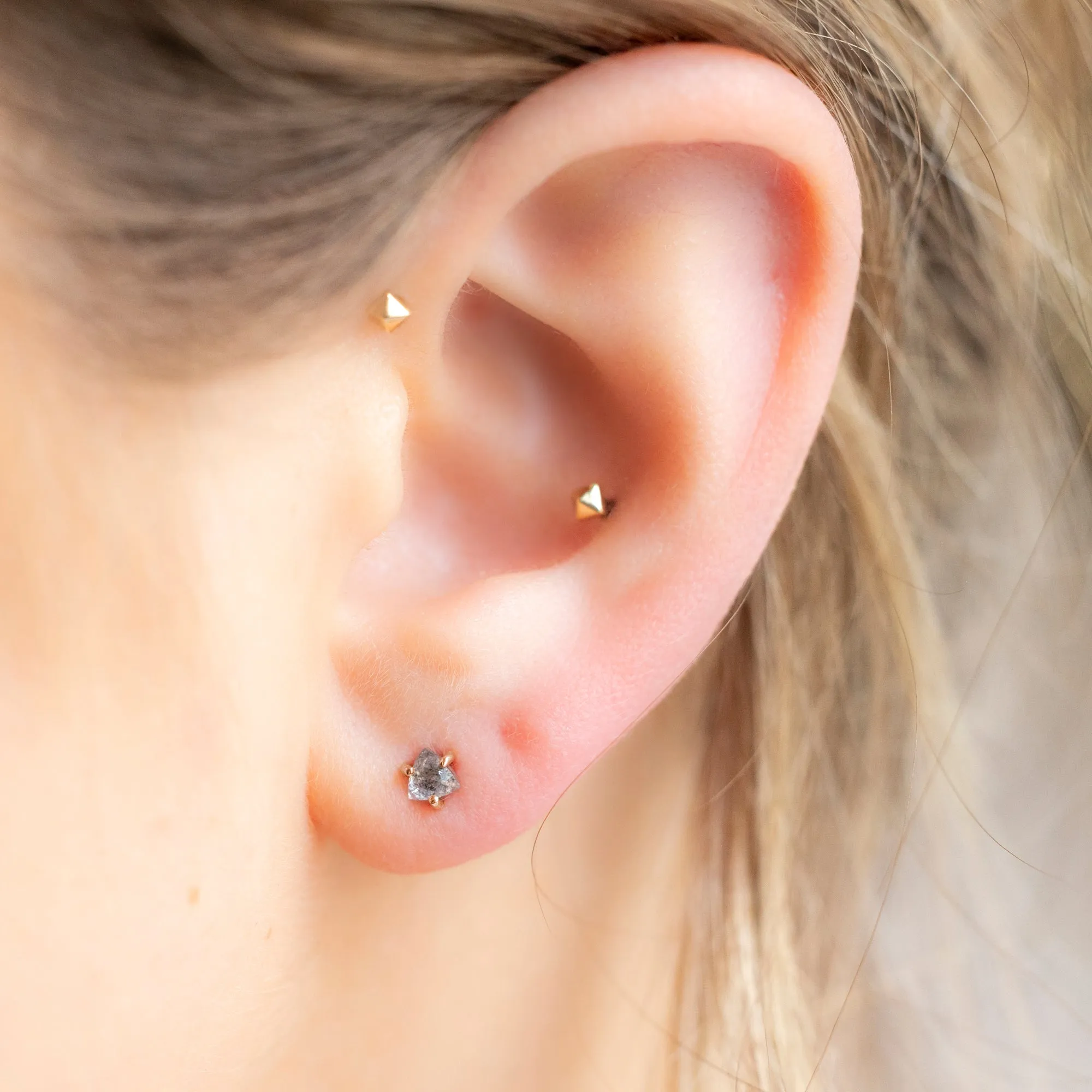 The Salt and Pepper Diamond Trillion Stud Earrings | 14K Rose Gold