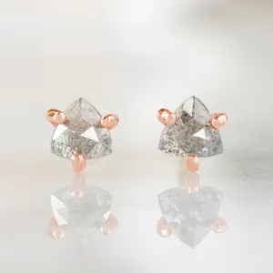 The Salt and Pepper Diamond Trillion Stud Earrings | 14K Rose Gold