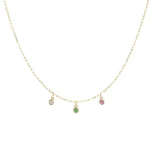 Three Birthstone Charm Necklace | 10k Solid Gold