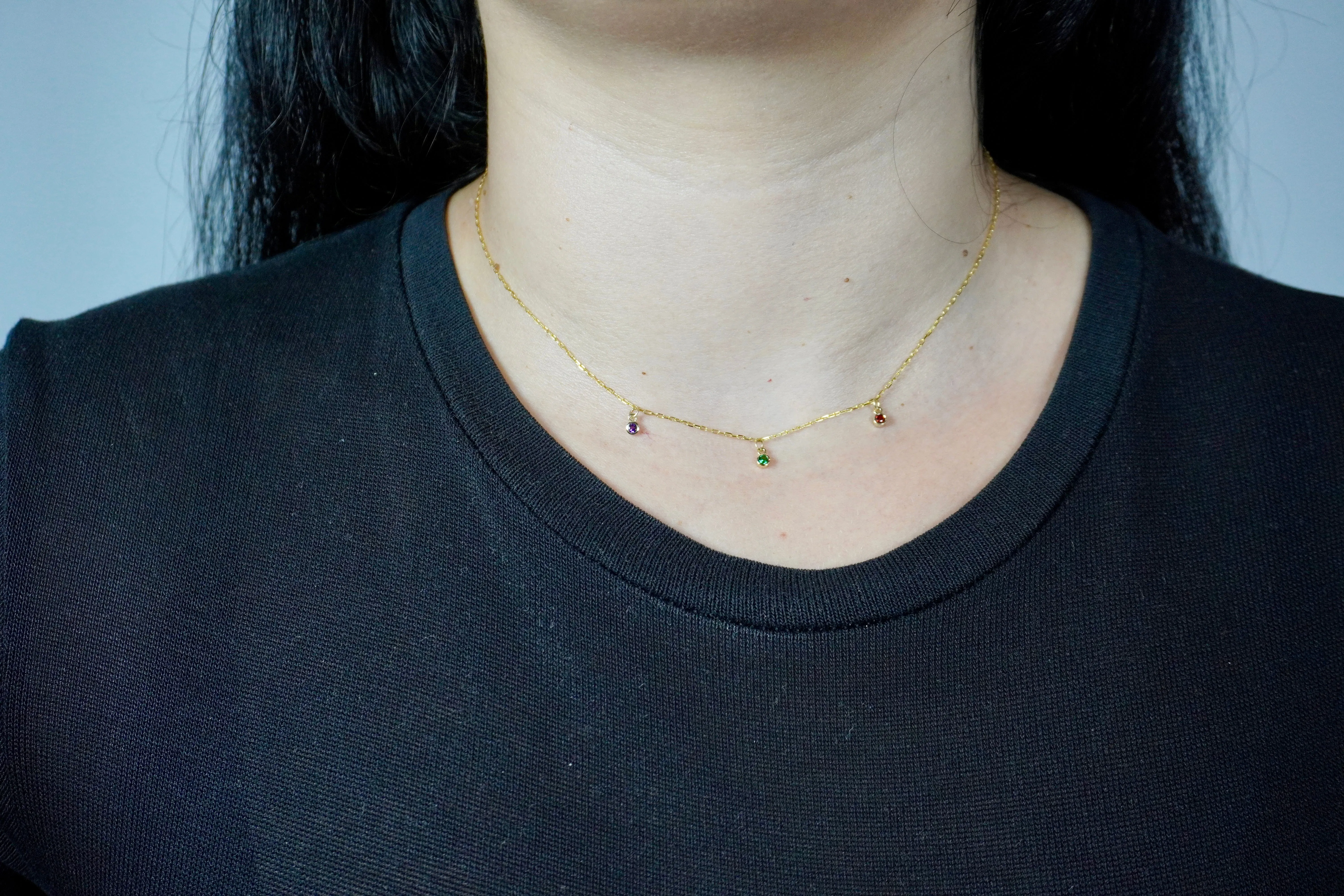 Three Birthstone Charm Necklace | 10k Solid Gold