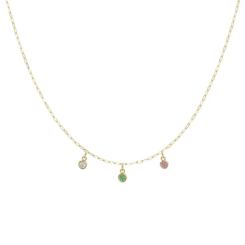 Three Birthstone Charm Necklace | 10k Solid Gold