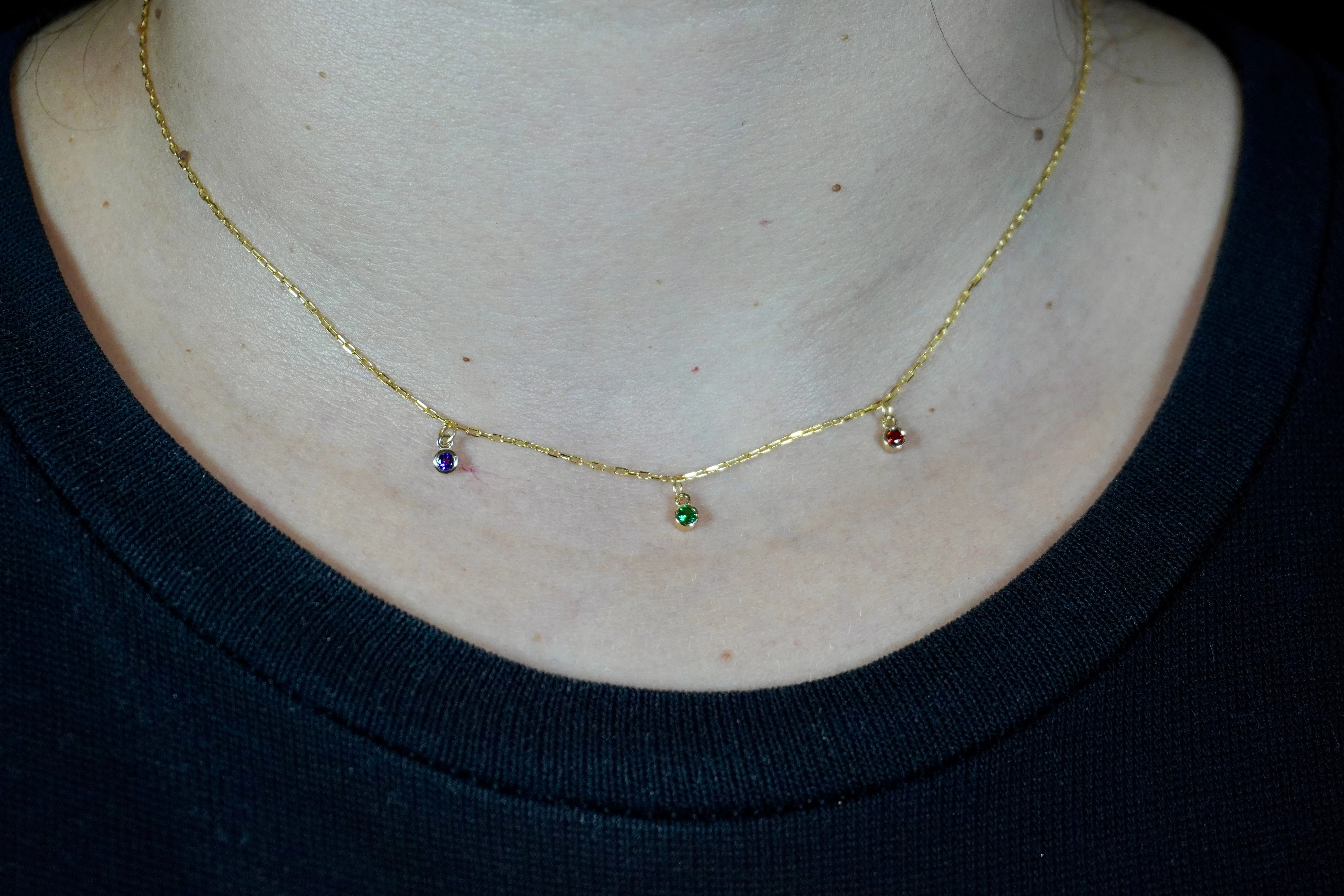 Three Birthstone Charm Necklace | 10k Solid Gold
