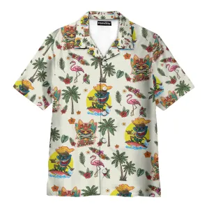 Tiki Flamingo & Palm Tree Vintage Tropical - Hawaiian Shirt