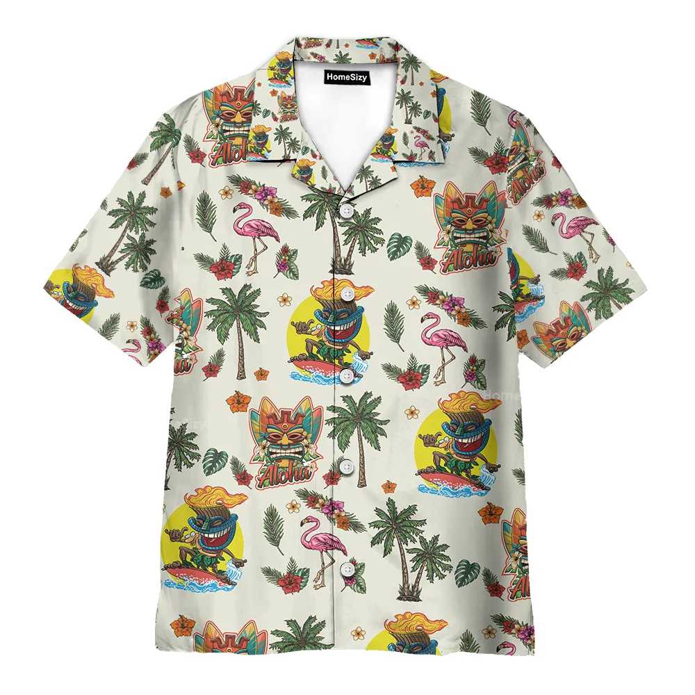 Tiki Flamingo & Palm Tree Vintage Tropical - Hawaiian Shirt
