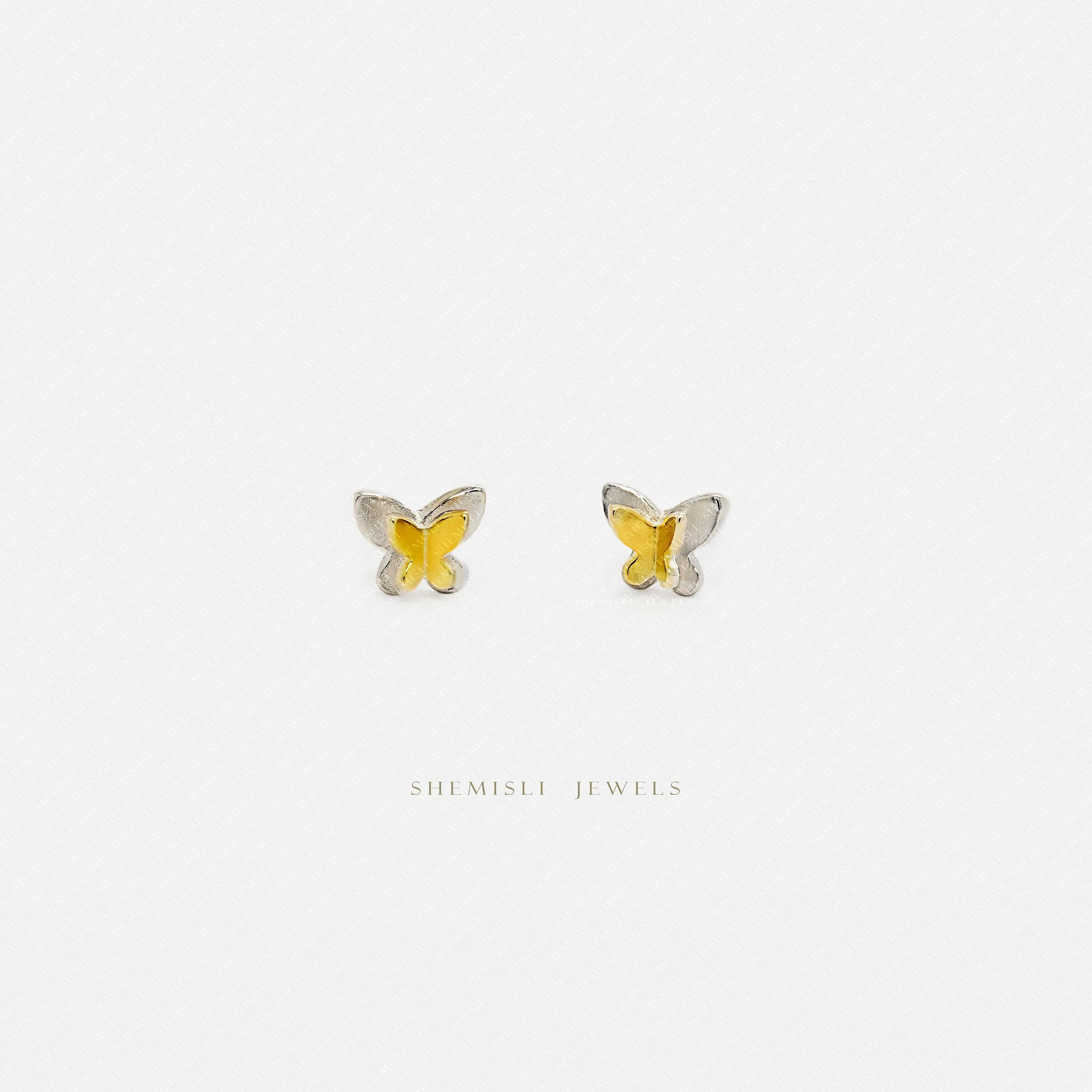 Tiny 2-tone Butterfly Studs Earrings, Silver - SS447