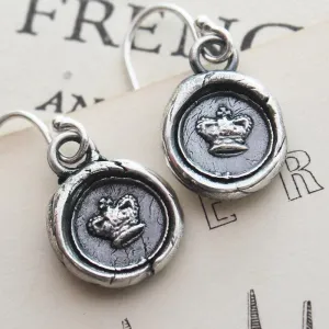 Tiny Crown Wax Seal Dangle Earrings