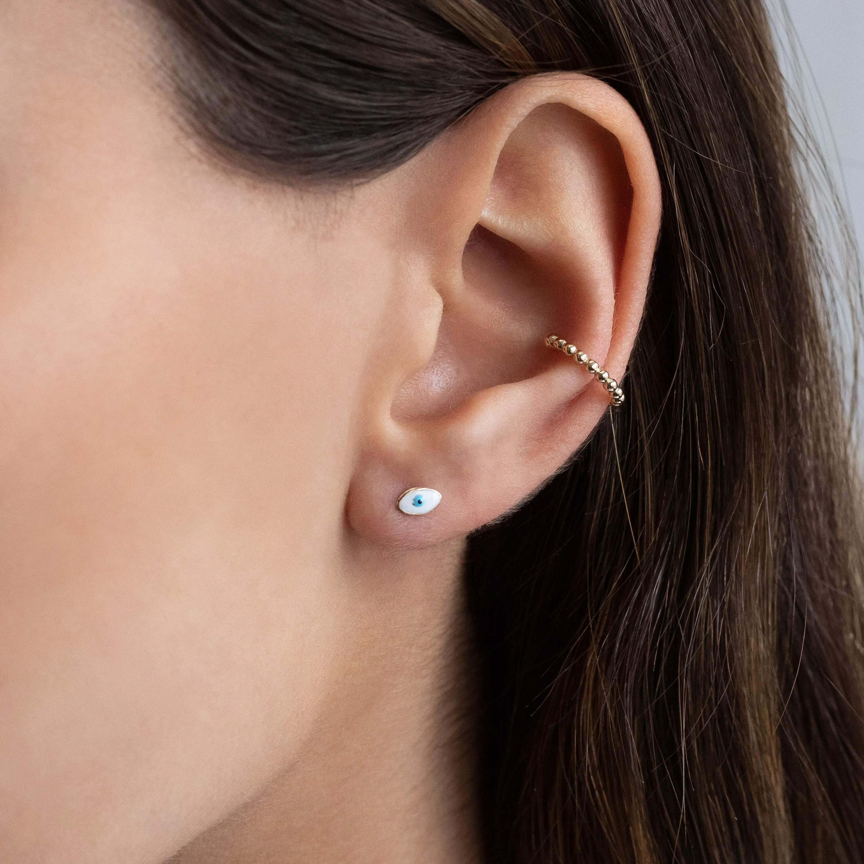 Tiny Enamel Eye Stud Earring 14K