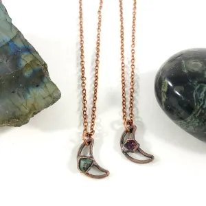 Tiny Gem Moon Necklace (Oxidized)