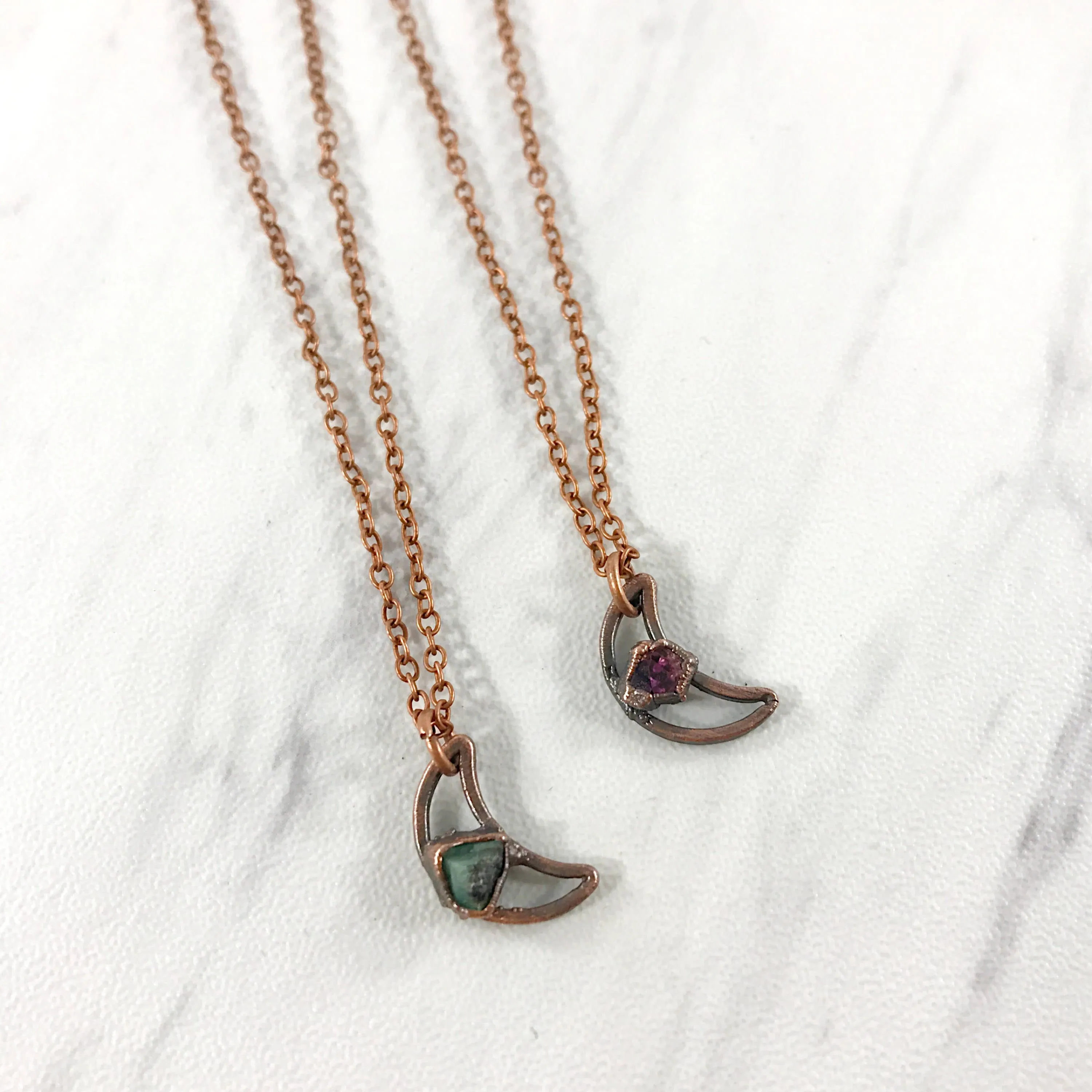 Tiny Gem Moon Necklace (Oxidized)