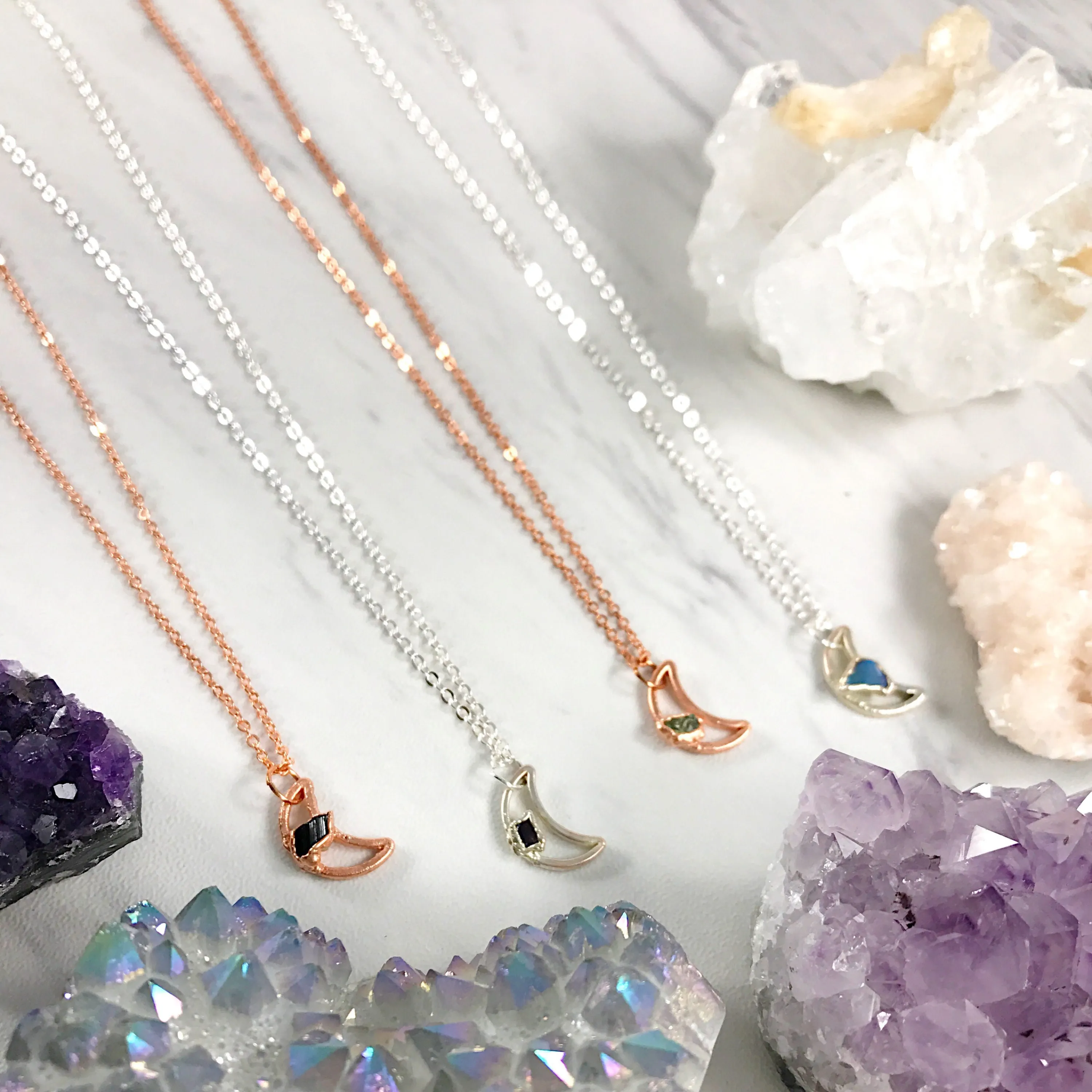 Tiny Gem Moon Necklace