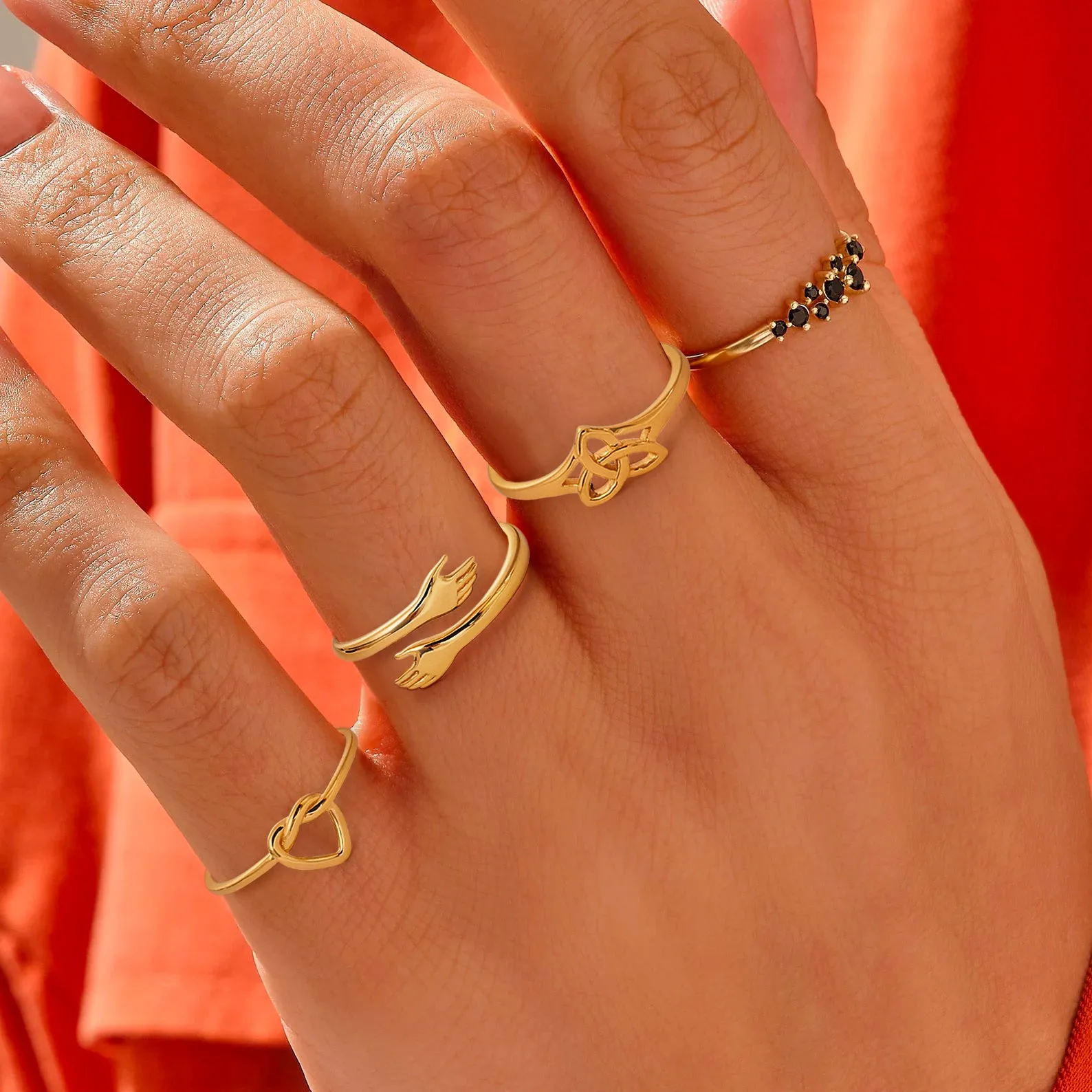 Tiny Golden Love Hugging Hand Stackable Ring