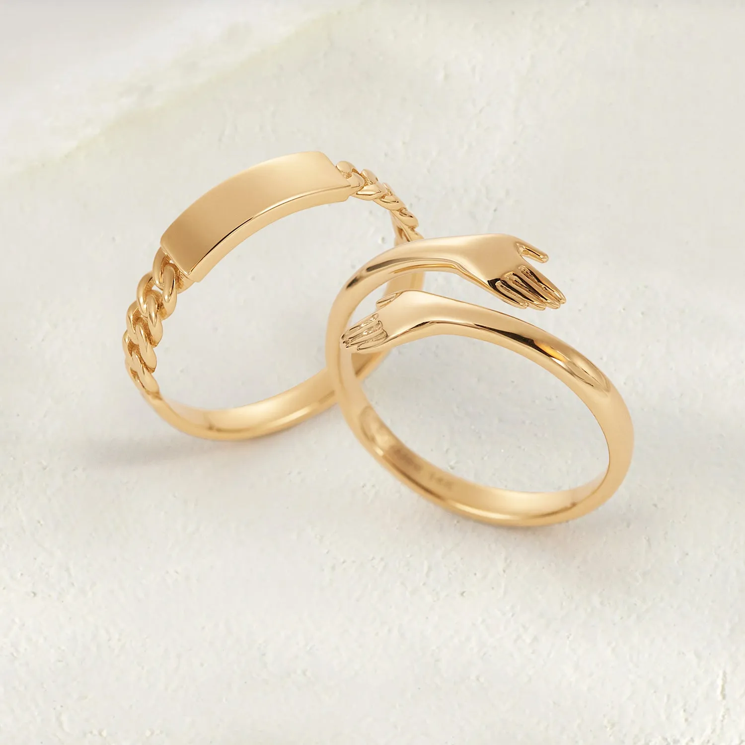 Tiny Golden Love Hugging Hand Stackable Ring
