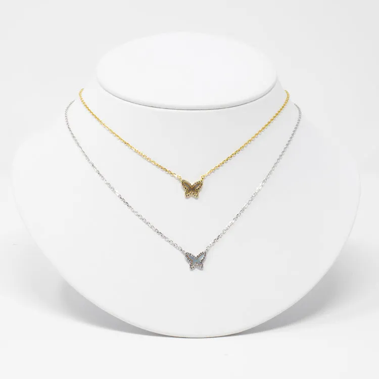 Tiny Mother of Pearl Butterfly Necklace - Gold or Silver