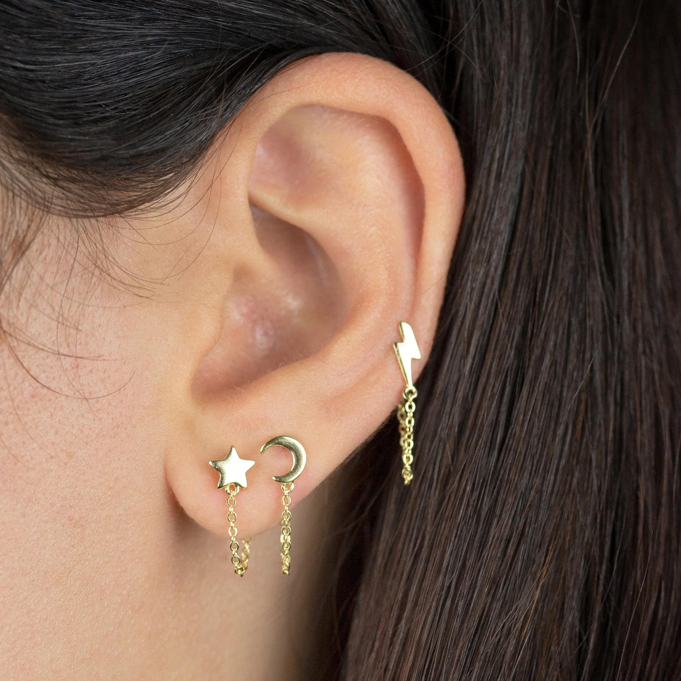 Tiny Star Chain Stud Earring