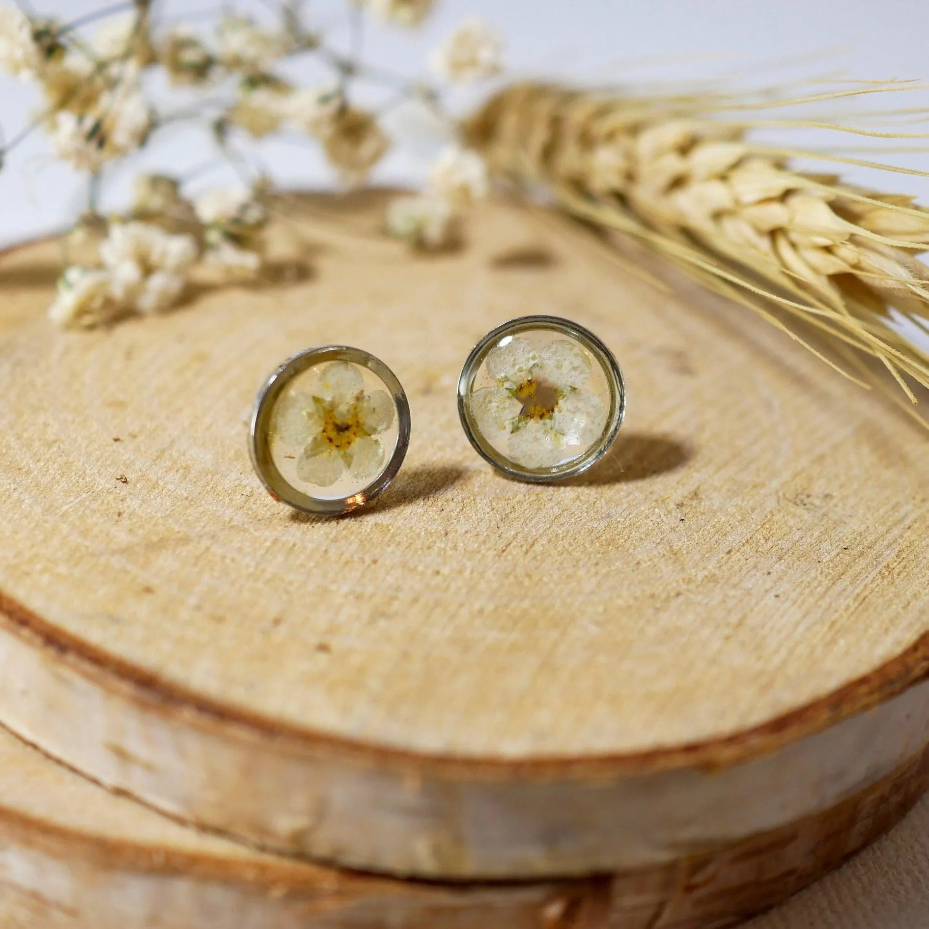Tiny White Flower studs
