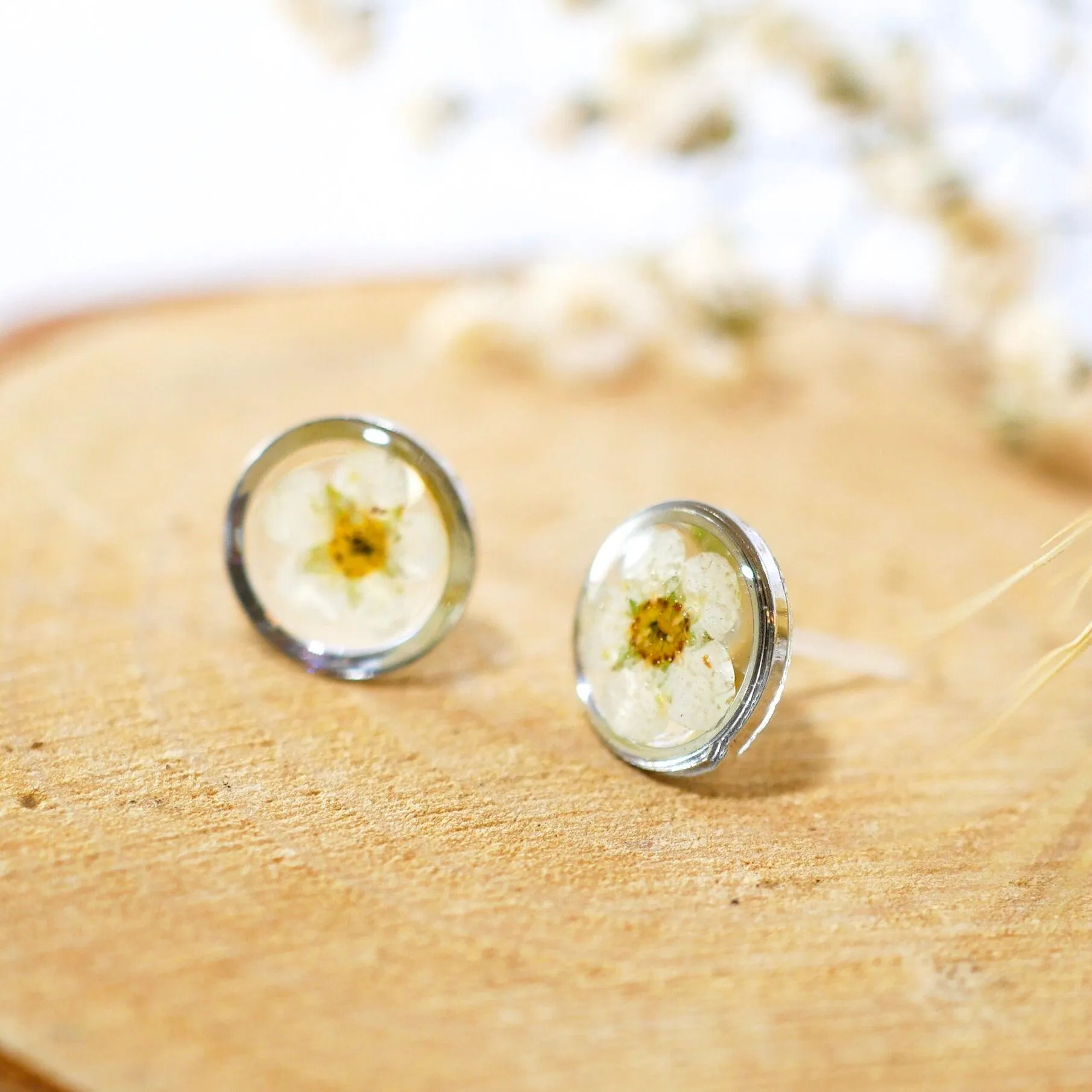 Tiny White Flower studs