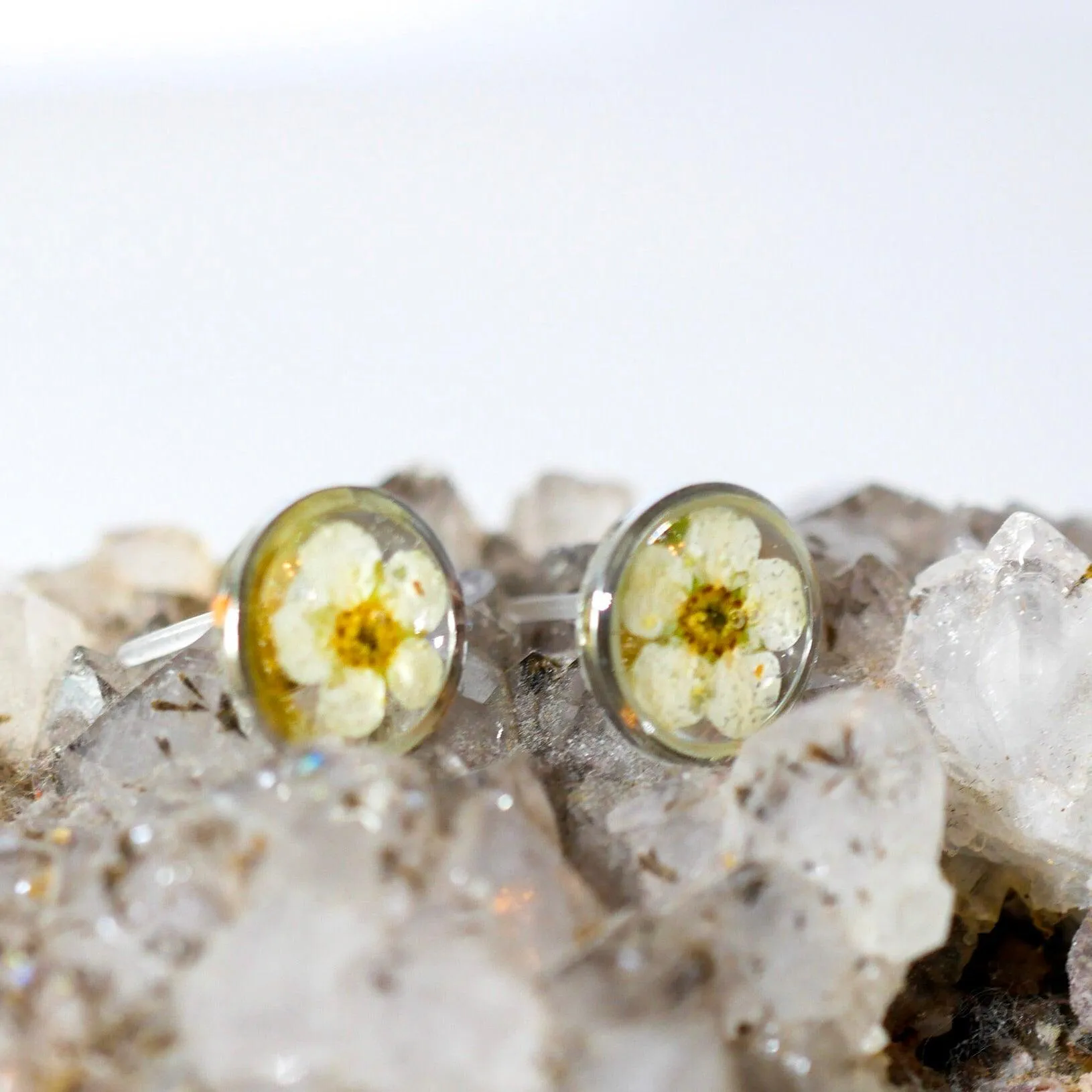 Tiny White Flower studs
