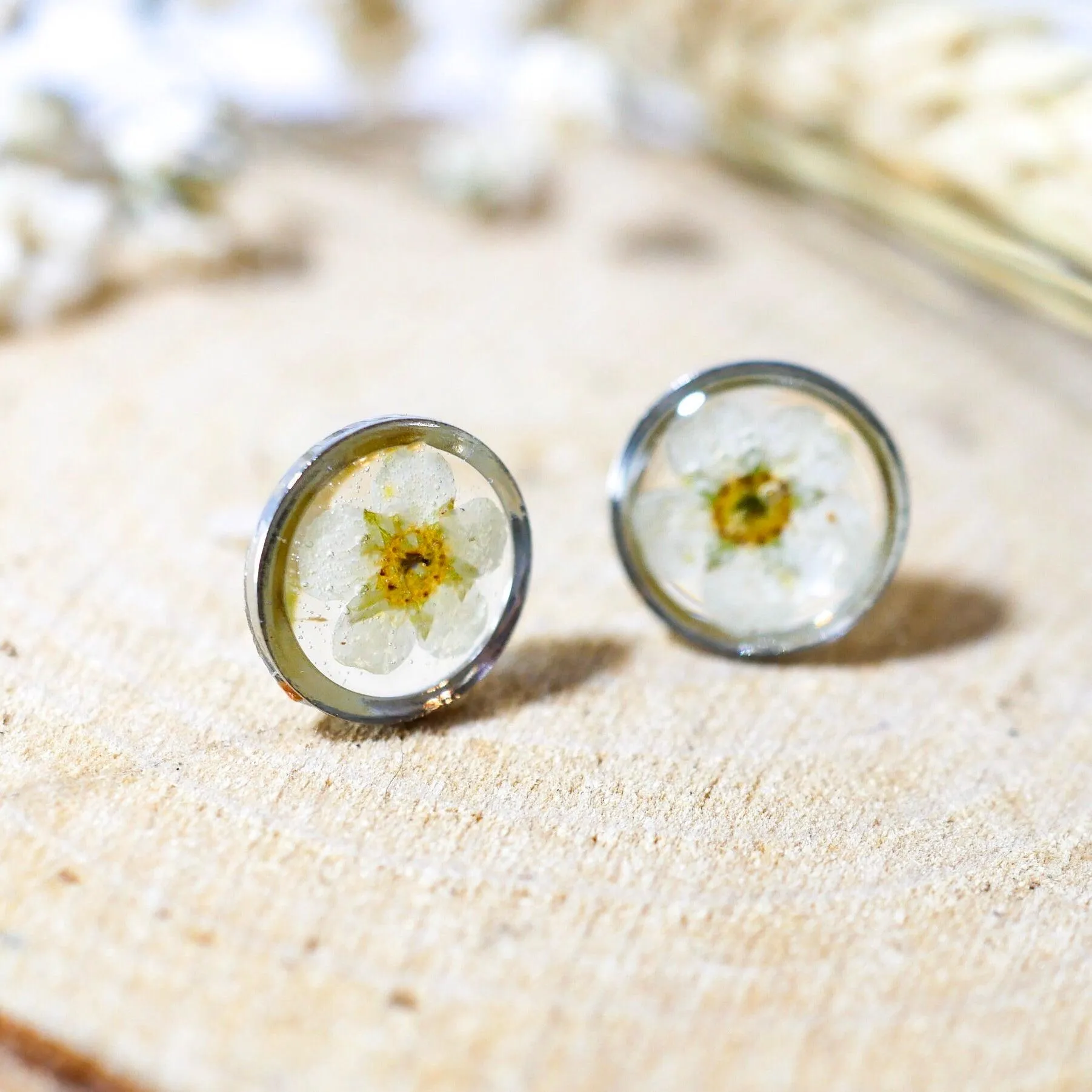 Tiny White Flower studs
