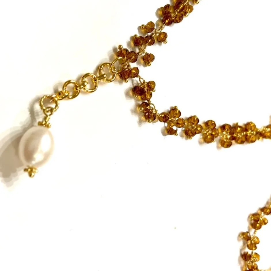 Topaz Gemstone Cluster Chain Pendant Necklace 30"