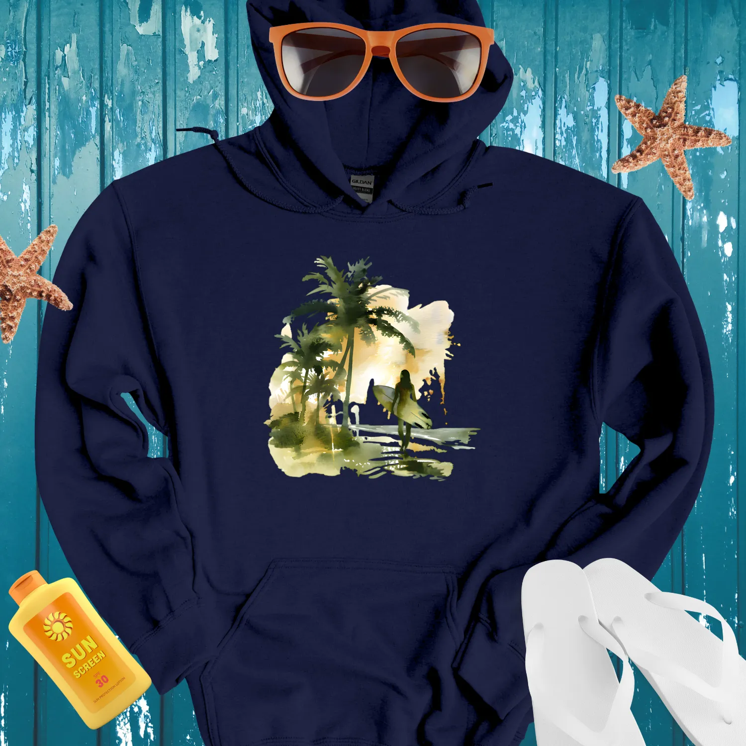 Tropical Beach Surfer Hoodie For Summer Adventures
