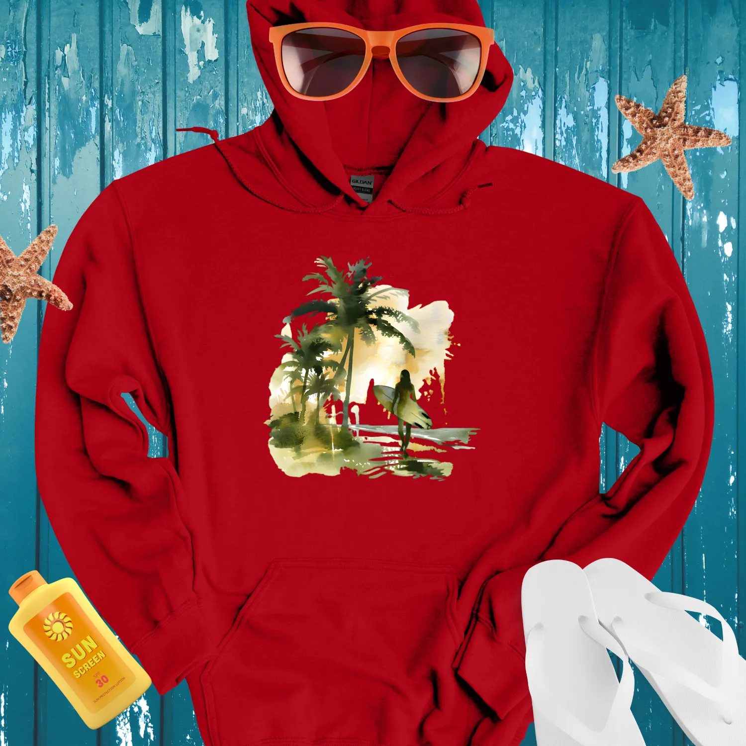 Tropical Beach Surfer Hoodie For Summer Adventures